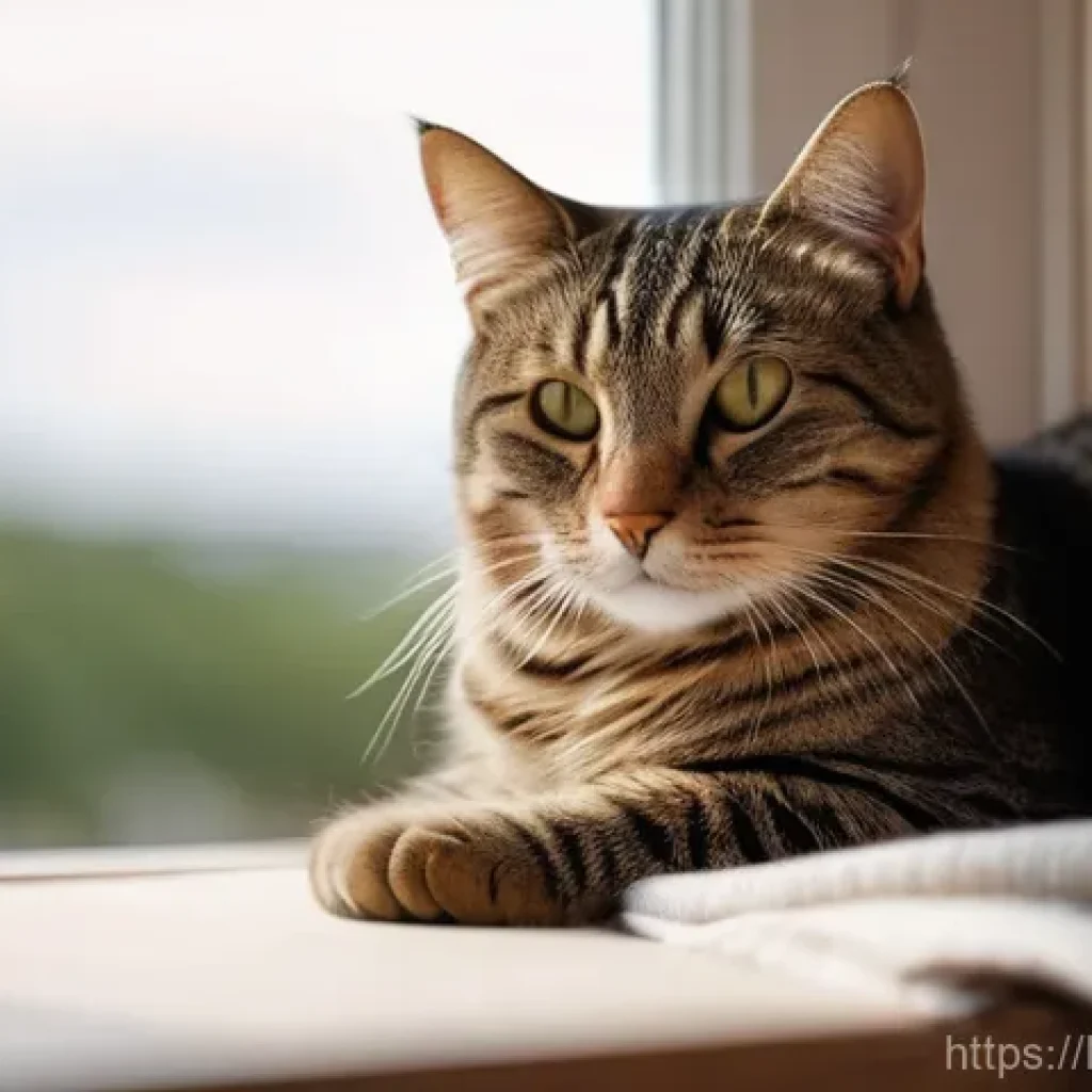 고양이 언어 이해하기 - **Prompt:** "A contented tabby cat with bright, expressive eyes is slow-blinking gently, indicating ...