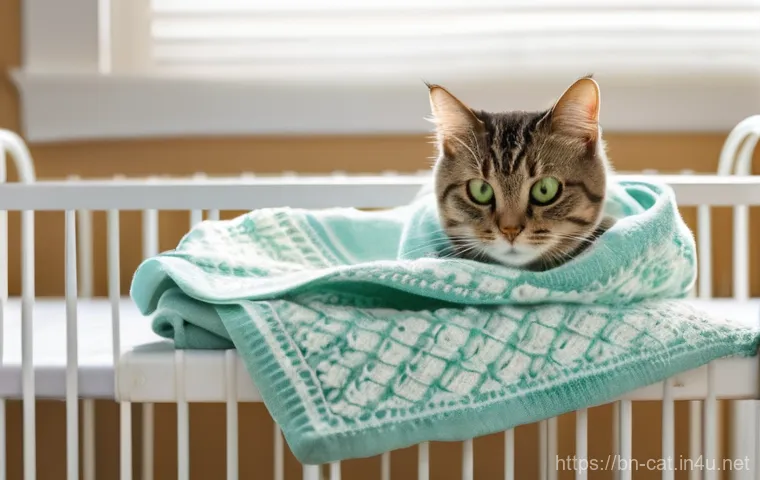 고양이와 아기 함께 키우기 - **Prompt 1: Cat Investigating Baby's Items**
    "A photorealistic, heartwarming indoor scene. A sle...