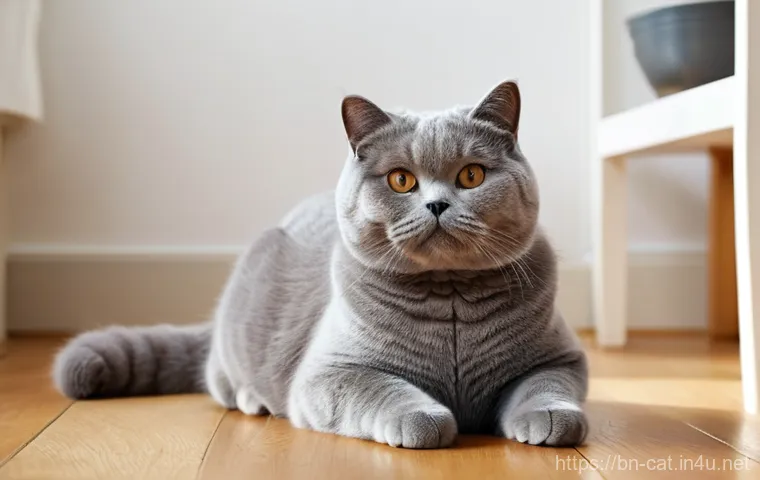 브리티시 숏헤어 털 빠짐 - **Prompt:** A serene British Shorthair cat with its characteristic dense, plush fur, sitting calmly ...