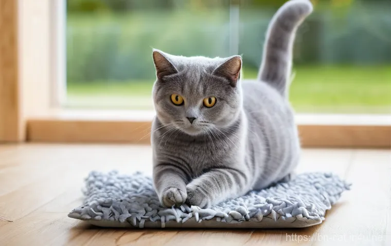 브리티시 숏헤어 털 빠짐 - **Prompt:** A vibrant and healthy British Shorthair cat with a luxuriously glossy, blue-grey coat, p...