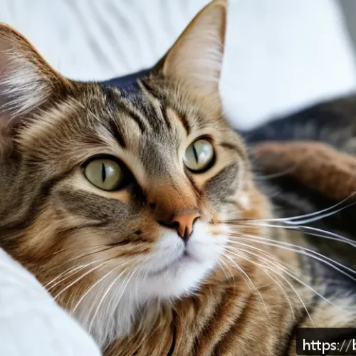 Home 31 고양이 소화불량 증상 - A detailed close-up of a domestic cat with subtle signs of digestive discomfort, such as a slightly ...