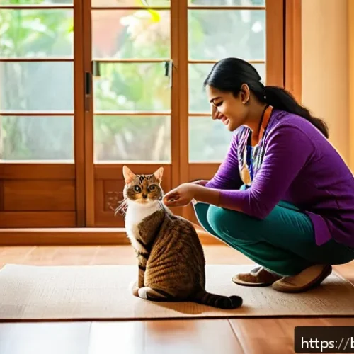 Home 30 고양이 분양 계약서 작성법 - A caring Bengali cat owner playing gently with a healthy, well-groomed domestic cat wearing a small ...